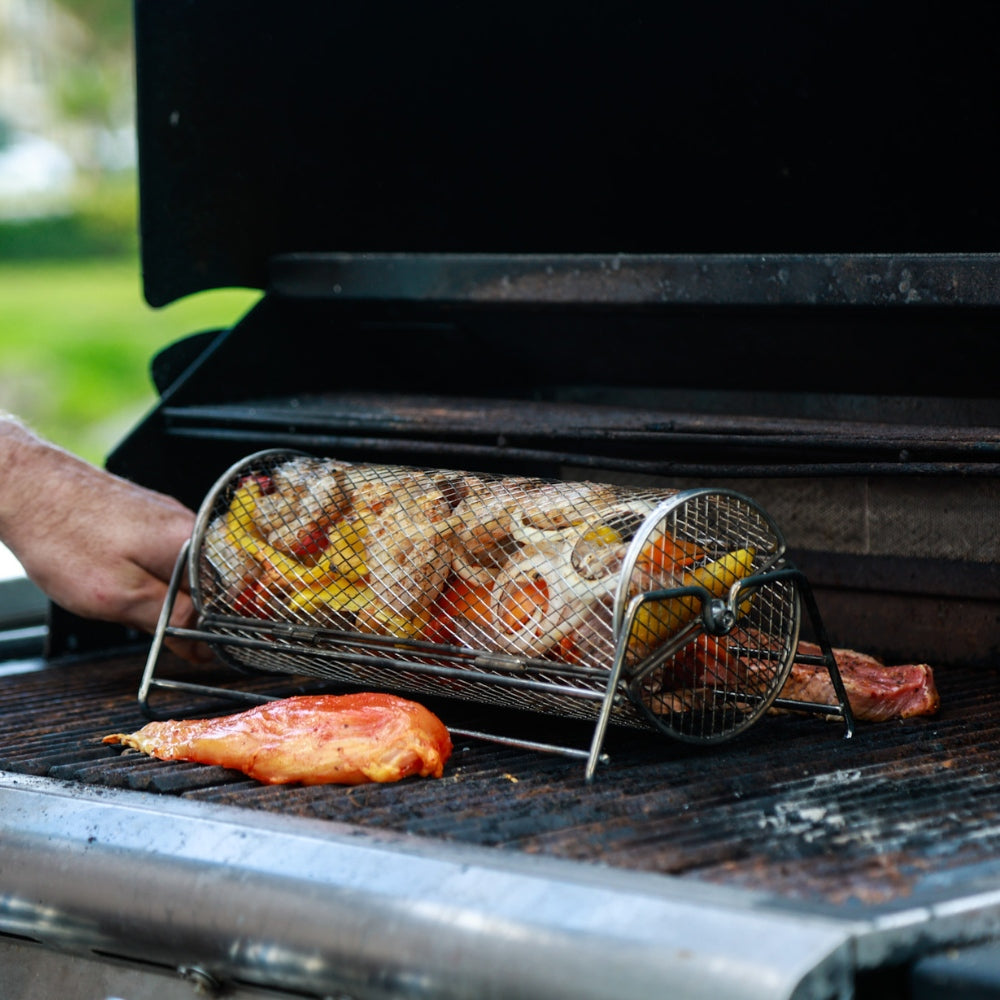 Food being prepared in the Smokr Grill basket