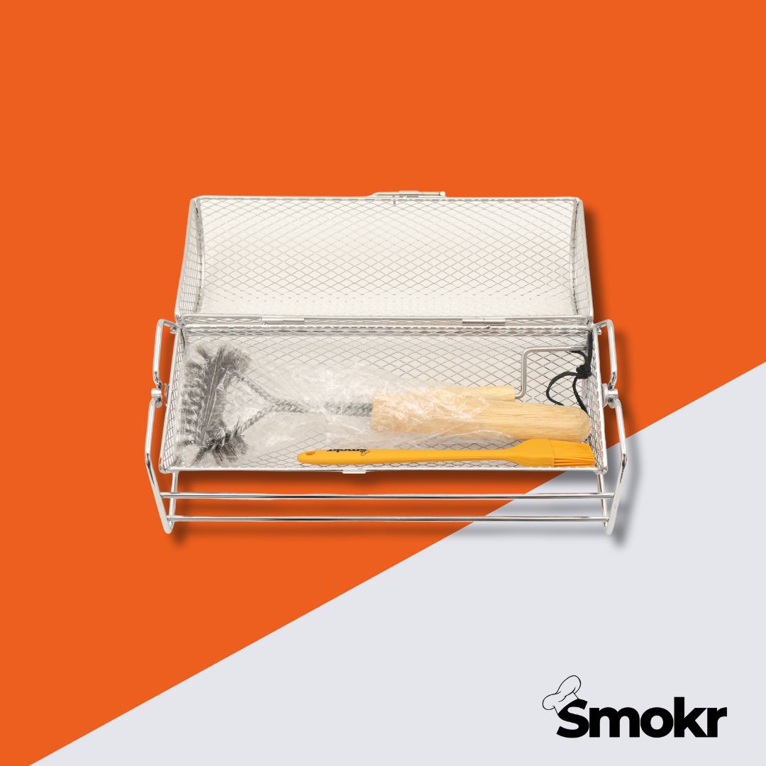 BBQ Rolling Basket, Silicon Brush, & Cleaning Brush Bundle